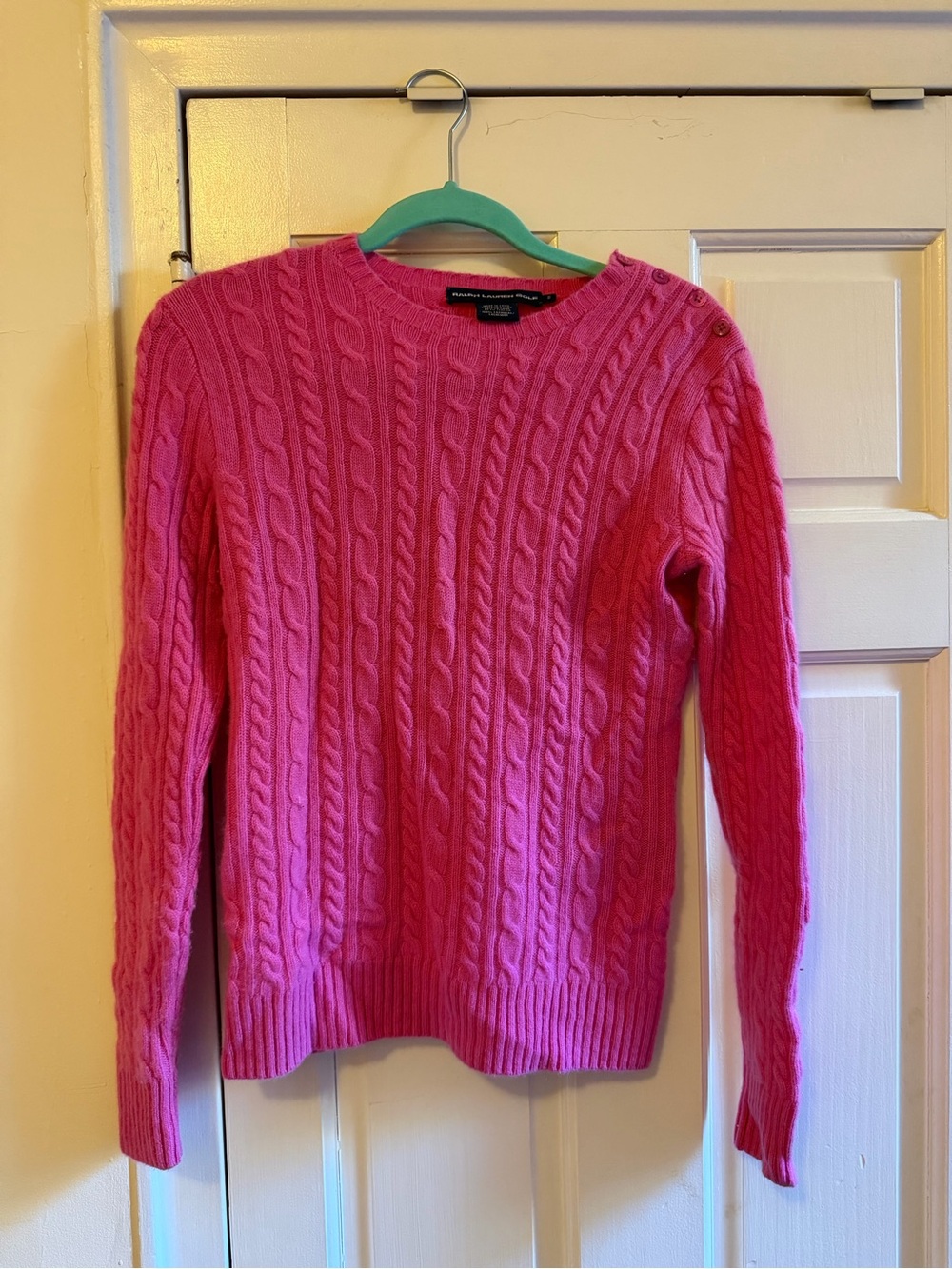 VINTAGE Ralph Lauren Cashmere Women’s Cable Knit Crewneck Sweater - Hot Pink